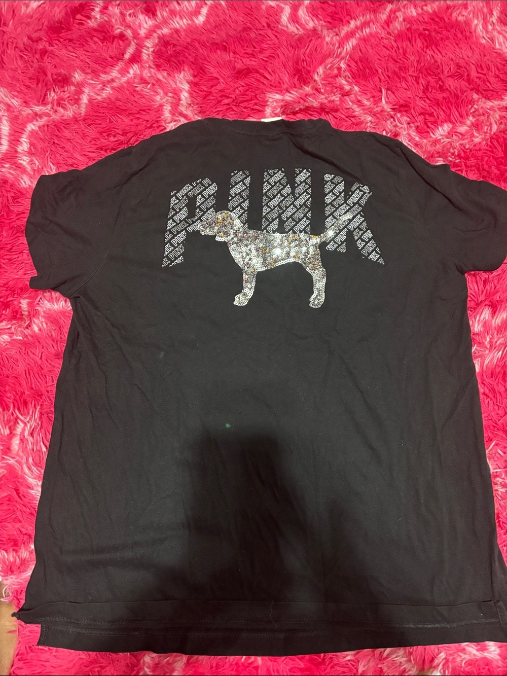 PINK Victoria's Secret Black Bling Sequin Dog Logo Tee